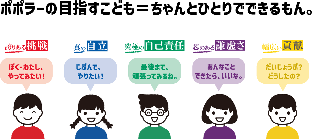 ポポラーの目指すこども=ちゃんとひとりでできるもん